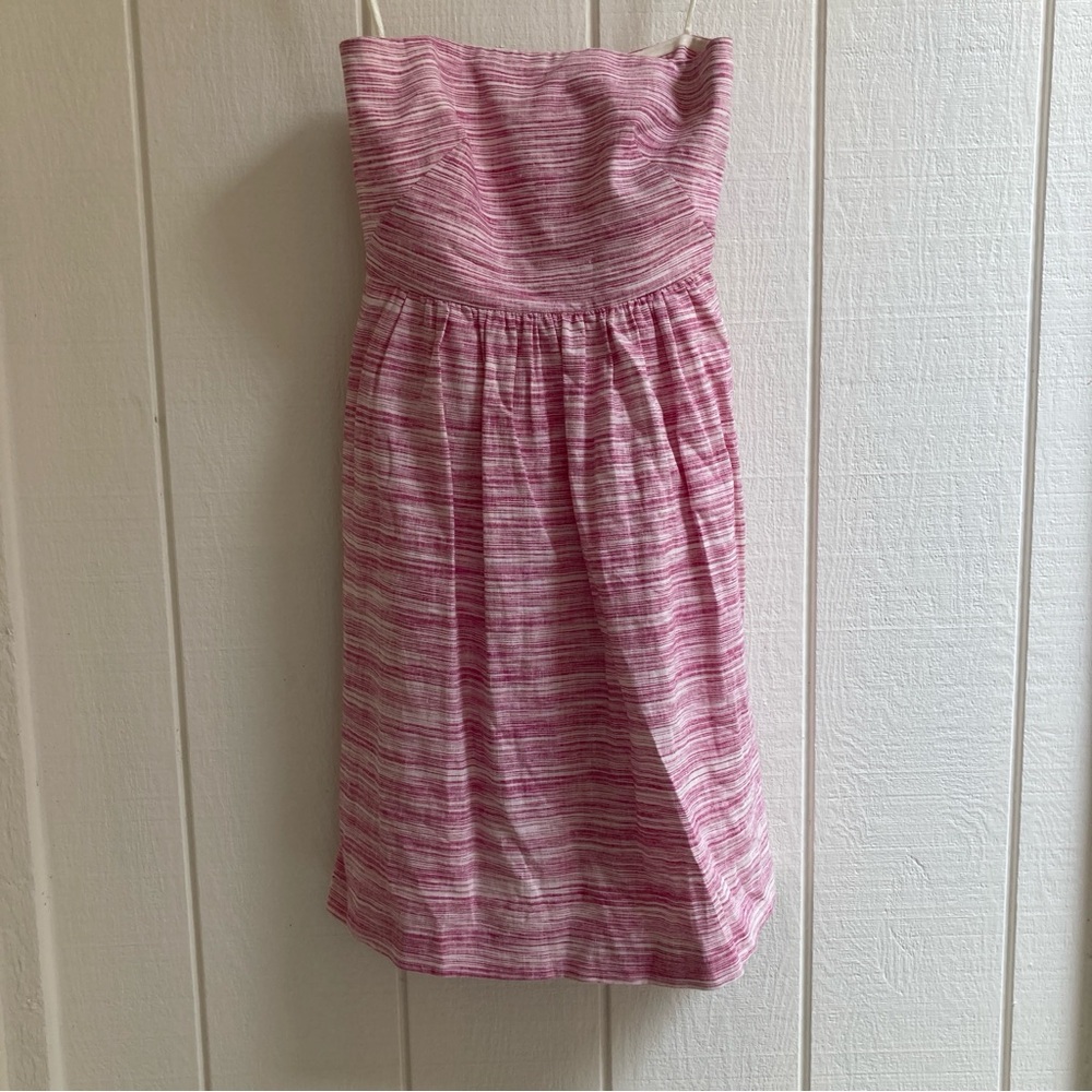 Banana Republic Linen and Cotton Pink and White Dress Size 2